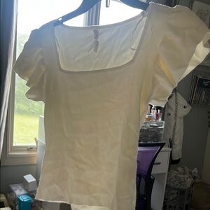 Dreamers White Fitted Ruffled Blouse